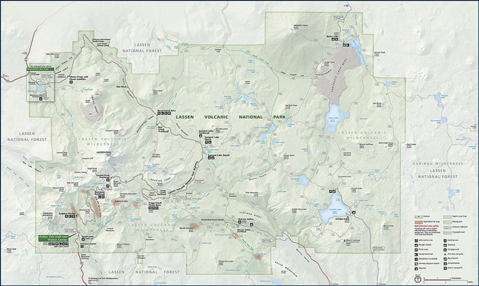 Official Park Map of Lassen Volcanic National Park.